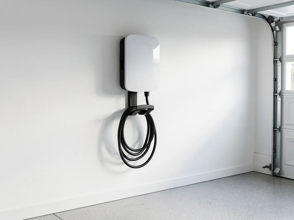 Borne de recharge murale posée dans le garage d'une maison individuelle